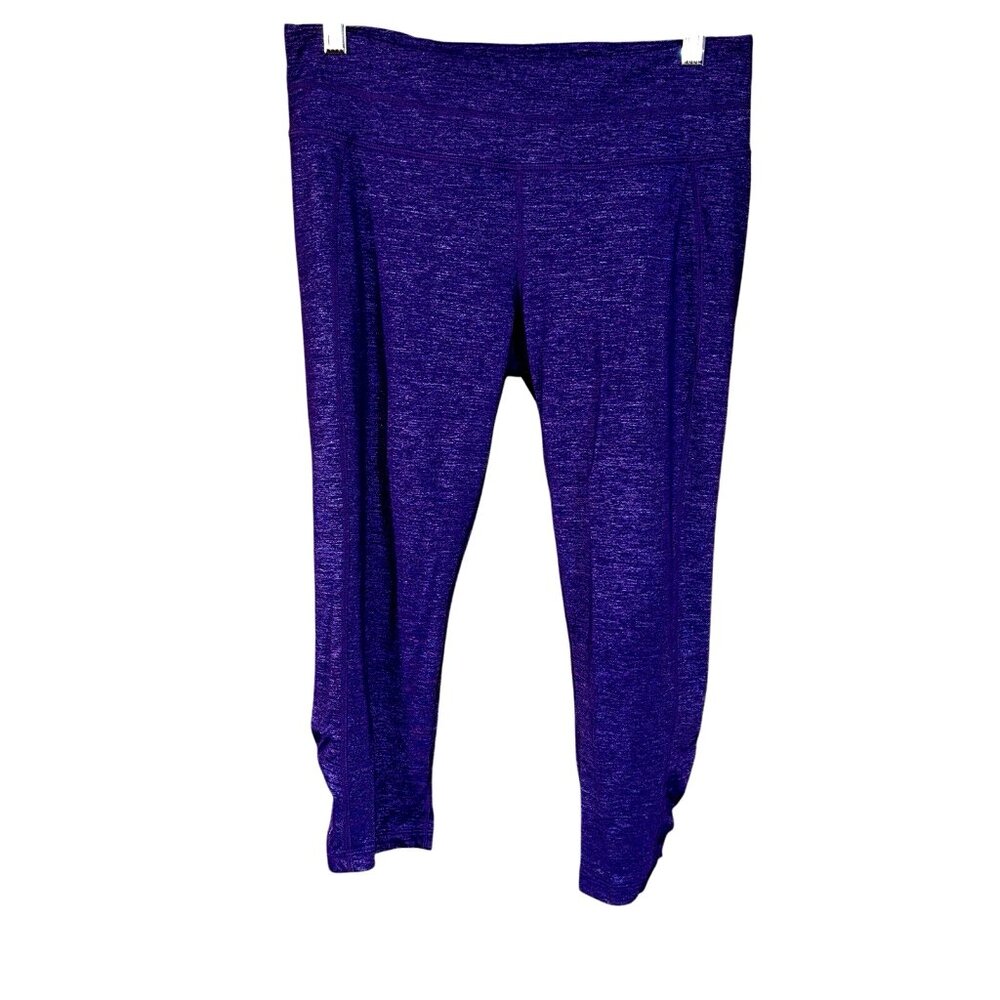 Athleta Purple Ruched Capri Leggings M Quiet Luxury Athleisure Yoga Core Fit